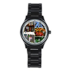 Floral Collage Stainless Steel Round Watch by okhismakingart