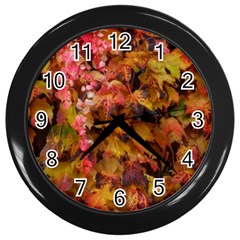 Red And Yellow Ivy Wall Clock (black) by okhismakingart