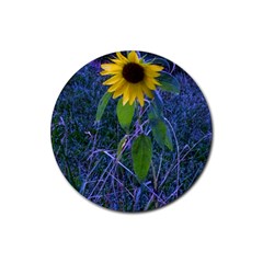 Blue Sunflower Rubber Coaster (round)  by okhismakingart