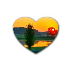 Lake Sunrise Heart Coaster (4 Pack)  by okhismakingart