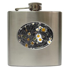 Black And White With Daisies Hip Flask (6 Oz) by okhismakingart