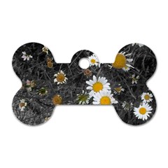 Black And White With Daisies Dog Tag Bone (two Sides) by okhismakingart