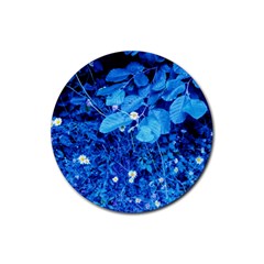 Blue Daisies Rubber Coaster (round)  by okhismakingart