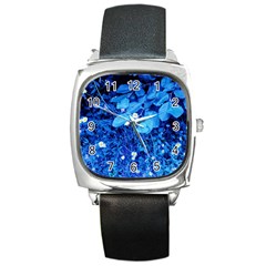 Blue Daisies Square Metal Watch
