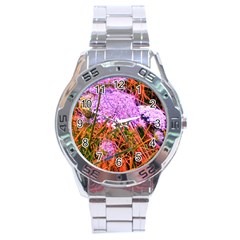 Blue Tinted Queen Anne s Lace Stainless Steel Analogue Watch by okhismakingart