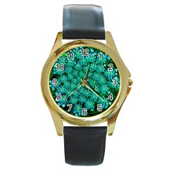 Turquoise Queen Anne s Lace Round Gold Metal Watch