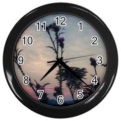 Hazy Thistles Wall Clock (black) by okhismakingart