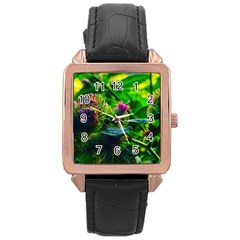 Bur Flowers Rose Gold Leather Watch 