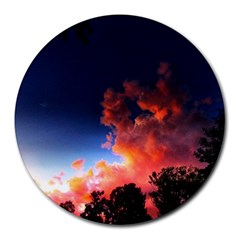 Deep Blue Sunset Round Mousepads by okhismakingart