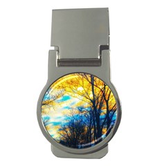 Yellow And Blue Forest Money Clips (round)  by okhismakingart