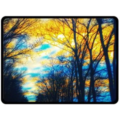 Yellow And Blue Forest Double Sided Fleece Blanket (large)  by okhismakingart