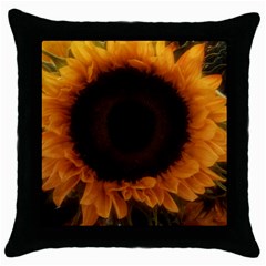 Single Sunflower Throw Pillow Case (black) by okhismakingart