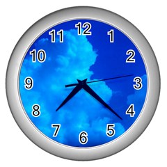 Deep Blue Clouds Wall Clock (silver) by okhismakingart