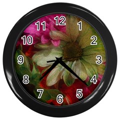 Grainy Green Flowers Wall Clock (black) by okhismakingart