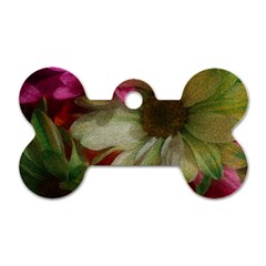 Grainy Green Flowers Dog Tag Bone (one Side)