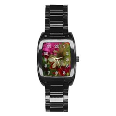 Grainy Green Flowers Stainless Steel Barrel Watch by okhismakingart