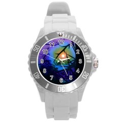 Rainbow Moon And Locust Tree Round Plastic Sport Watch (l) by okhismakingart