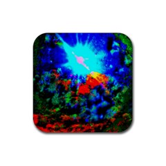Psychedelic Spaceship Rubber Coaster (square)  by okhismakingart