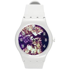 Soft Purple Hydrangeas Round Plastic Sport Watch (M)