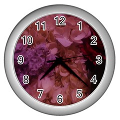 Pink Hydrangeas Wall Clock (silver) by okhismakingart