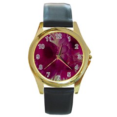 Pink Highlighted Flowers Round Gold Metal Watch by okhismakingart
