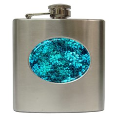 Blue-green Compound Flowers Hip Flask (6 Oz) by okhismakingart