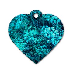 Blue-green Compound Flowers Dog Tag Heart (two Sides)