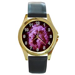 Purple Closing Queen Annes Lace Round Gold Metal Watch by okhismakingart