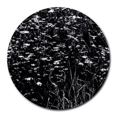 High Contrast Black And White Queen Anne s Lace Hillside Round Mousepads by okhismakingart