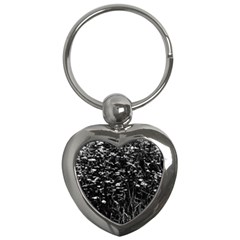 High Contrast Black And White Queen Anne s Lace Hillside Key Chains (heart)  by okhismakingart