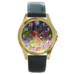 Magic Butterfly Round Gold Metal Watch by okhismakingart