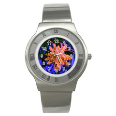 Yellow, Pink, And Blue Sumac Bloom Stainless Steel Watch by okhismakingart