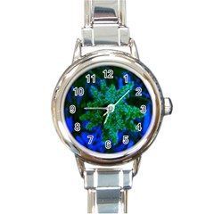 Blue And Green Sumac Bloom Round Italian Charm Watch by okhismakingart