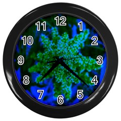 Blue And Green Sumac Bloom Wall Clock (black) by okhismakingart
