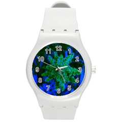 Blue And Green Sumac Bloom Round Plastic Sport Watch (m)