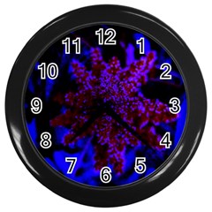 Maroon And Blue Sumac Bloom Wall Clock (black) by okhismakingart