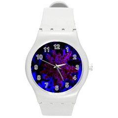 Maroon And Blue Sumac Bloom Round Plastic Sport Watch (m) by okhismakingart