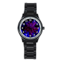 Maroon And Blue Sumac Bloom Stainless Steel Round Watch by okhismakingart