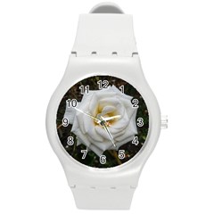 White Angular Rose Round Plastic Sport Watch (m) by okhismakingart