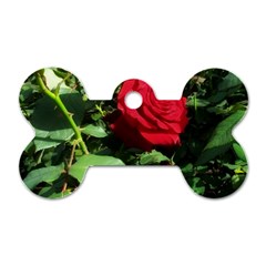 Deep Red Rose Dog Tag Bone (one Side)