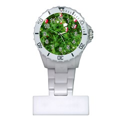 Red And White Park Flowers Plastic Nurses Watch by okhismakingart