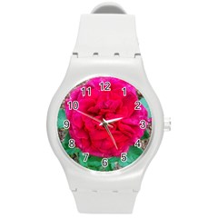 Folded Red Rose Round Plastic Sport Watch (m) by okhismakingart