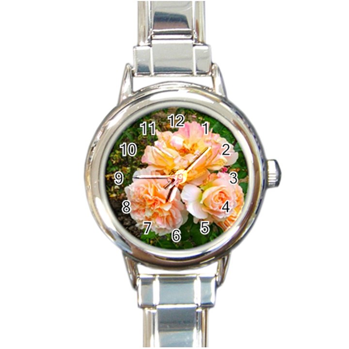 Bunch of Orange and Pink Roses Round Italian Charm Watch