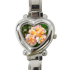 Bunch Of Orange And Pink Roses Heart Italian Charm Watch by okhismakingart