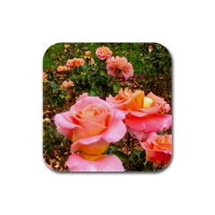 Pink Rose Field Rubber Square Coaster (4 pack) 