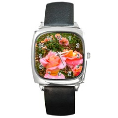 Pink Rose Field Square Metal Watch