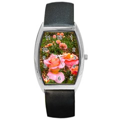 Pink Rose Field Barrel Style Metal Watch