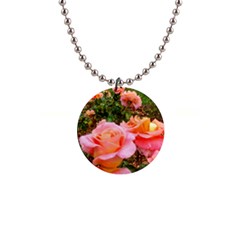 Pink Rose Field 1  Button Necklace