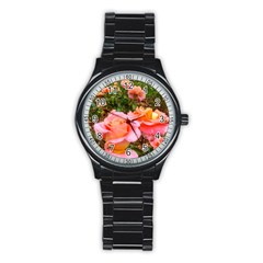 Pink Rose Field Stainless Steel Round Watch