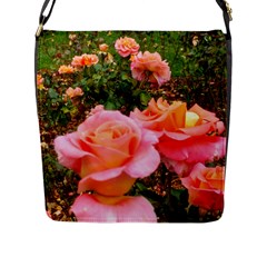 Pink Rose Field Flap Closure Messenger Bag (L)